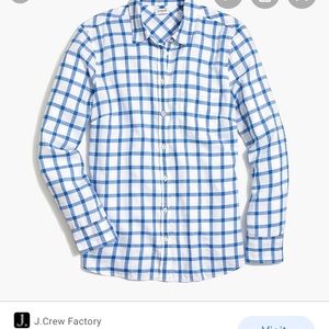 Jcrew blue and white ladies flannel shirt